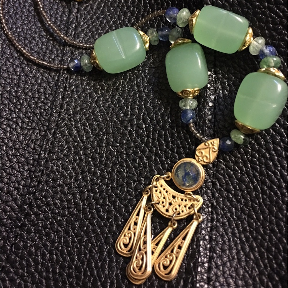 Artisan Long Length Necklace With Jade